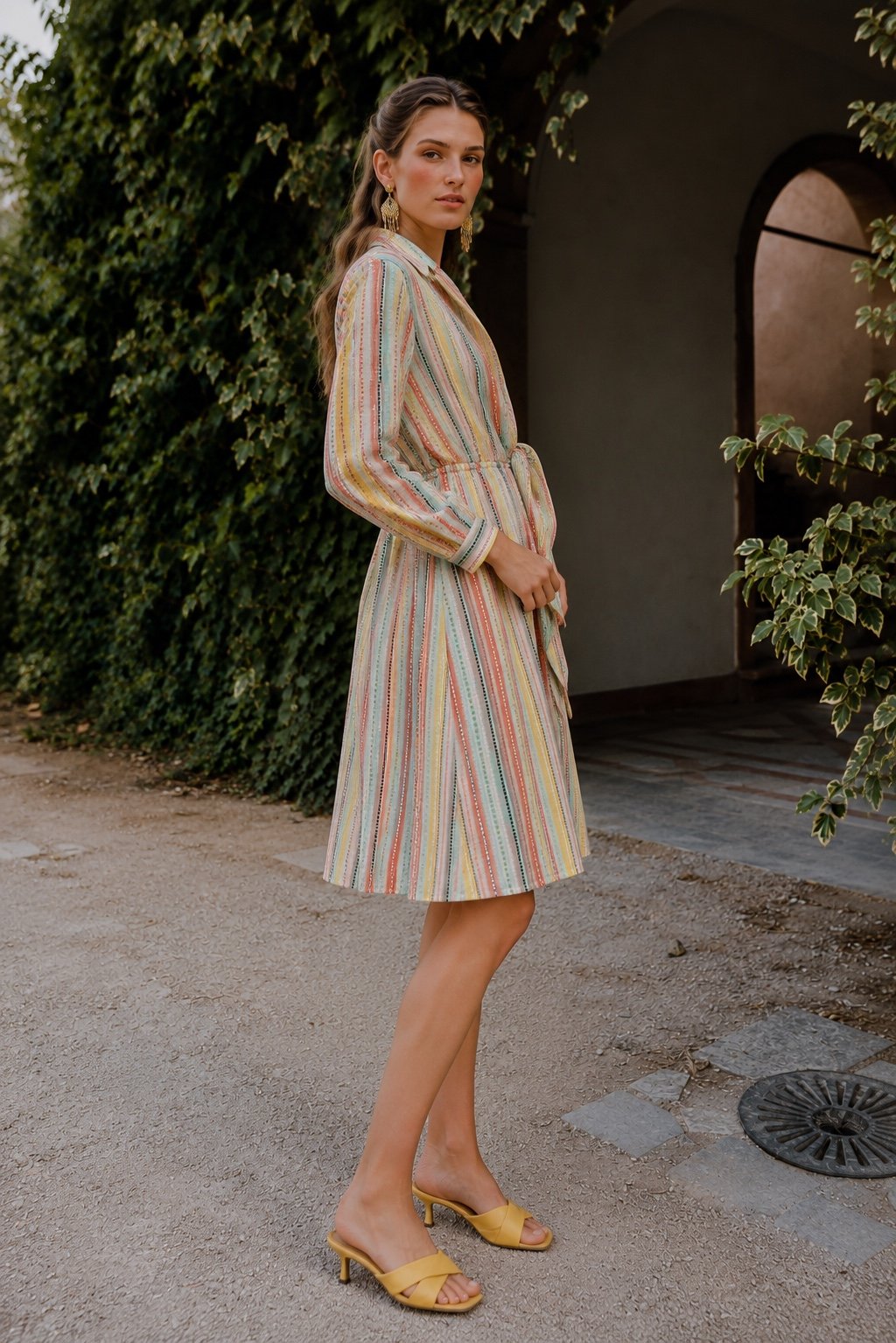 Solara Multicolour Striped Cotton Mini Dress - Image 4