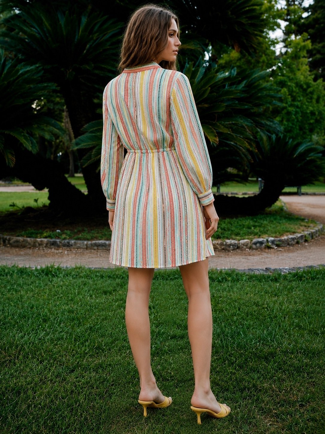 Solara Multicolour Striped Cotton Mini Dress - Image 3