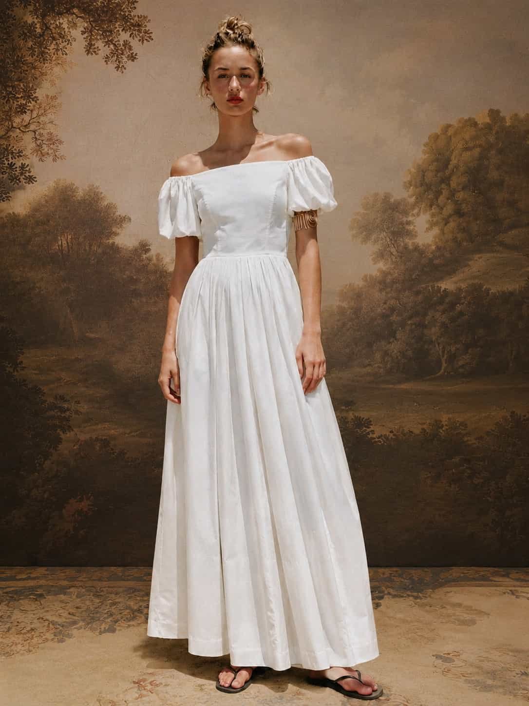 Ivory Muse White Off-Shoulder Cotton Maxi Dress - Image 3