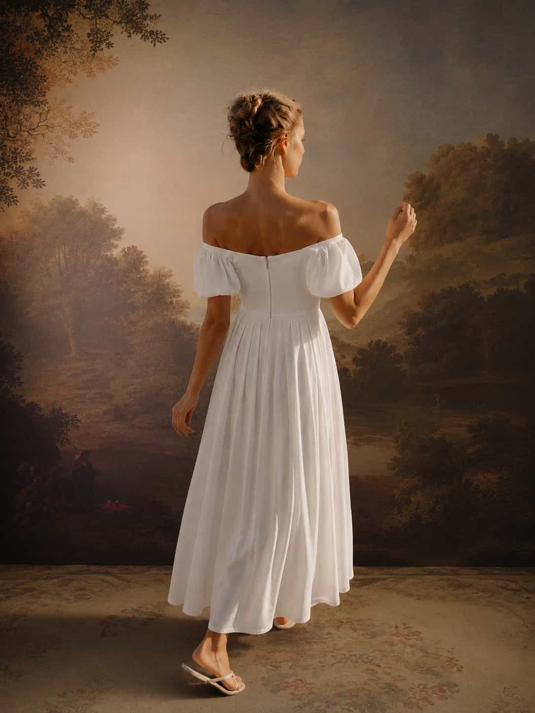 Ivory Muse White Off-Shoulder Cotton Maxi Dress - Image 4