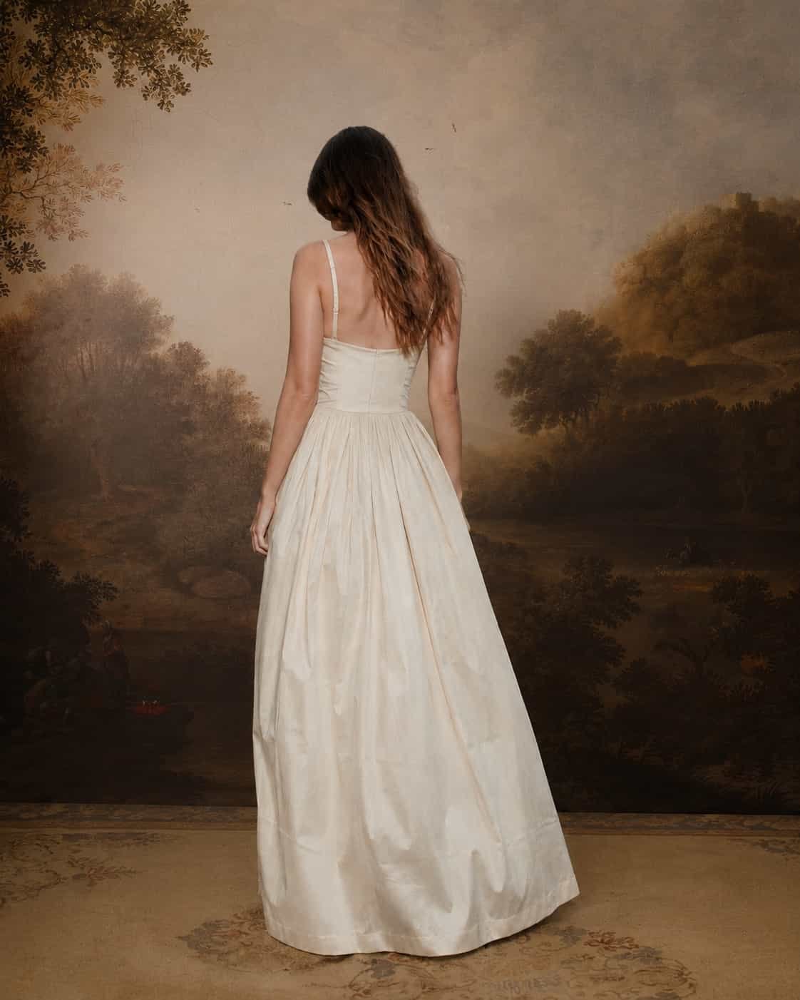Aurelia Princess Ruched Cotton Maxi Dress – Light Cream - Image 5